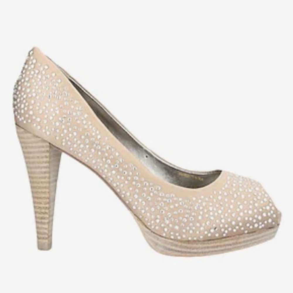 Cafe Noir satin studded heels Formal Prom Wedding Bridal shoes 36 US 6